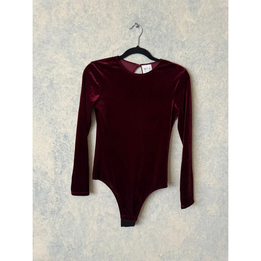 Misa Los Angeles Women's Red Eliza Velvet One Piece Bodysuit Size Small - Picture 2 of 4